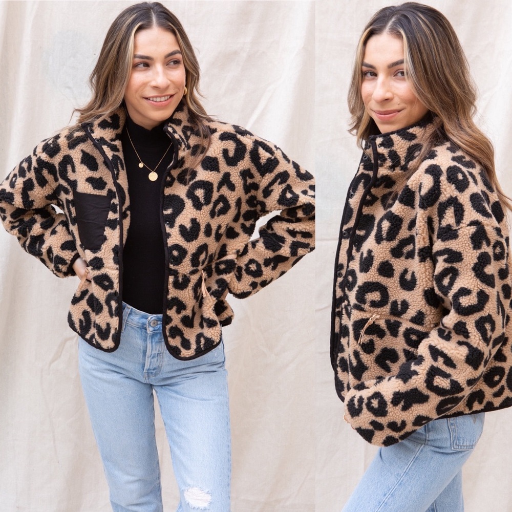 Saltwater Luxe Ciara Teddy Jacket Full Zipper Leopard Print Medium - Picture 3 of 8